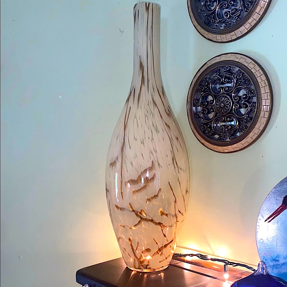 Hand Crafted tall 19” Cream and Brown Vase Accent